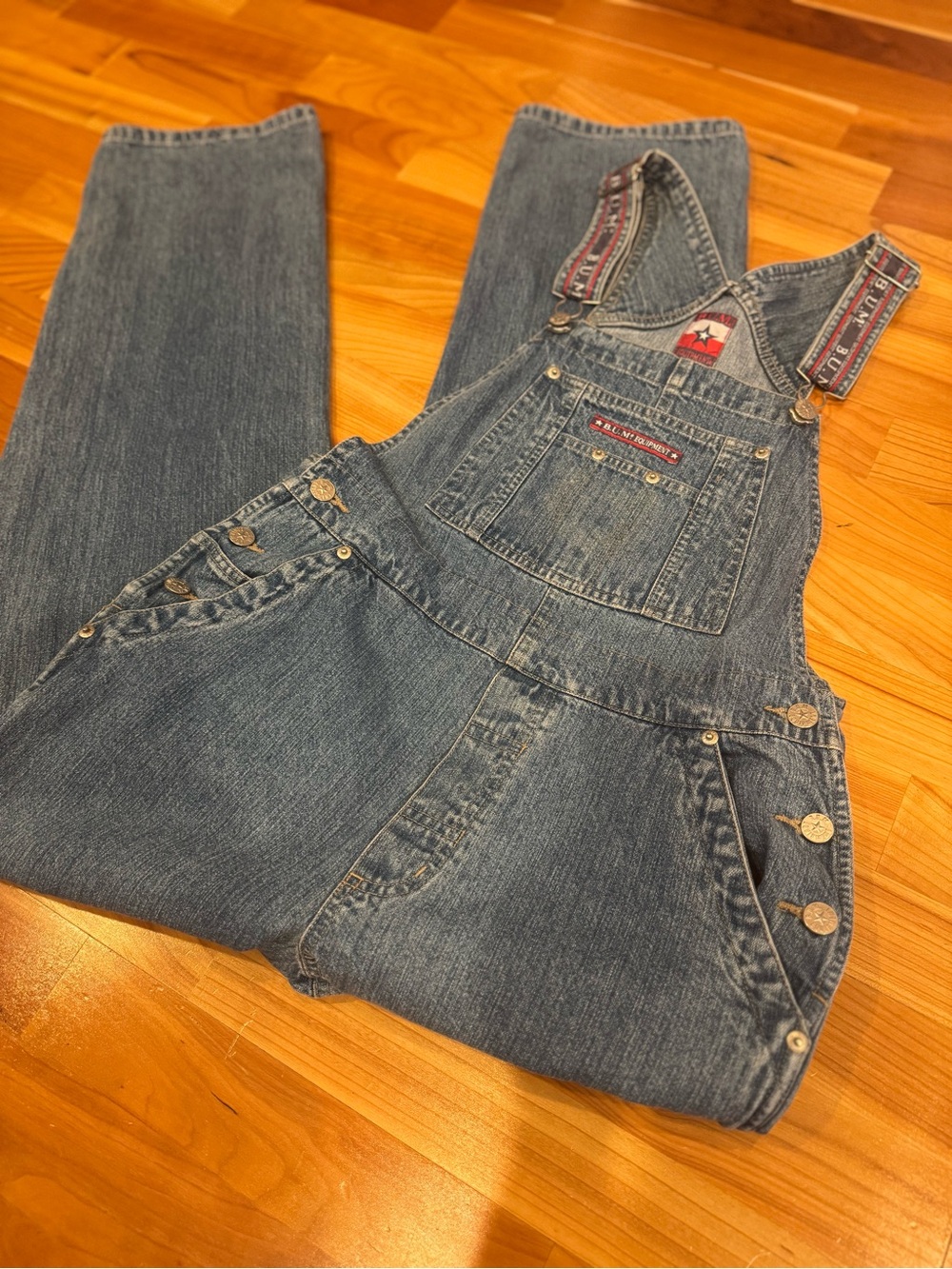 Vintage 90s B.U.M. Equipment Blue Denim Bib Overalls Size Small 100% Cotton